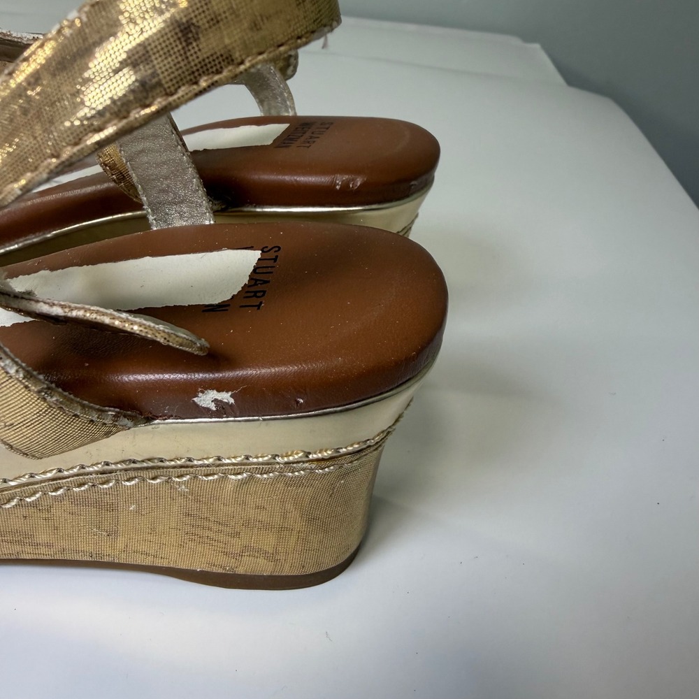 Stuart Weitzman Metallic Gold‎ Wedge Sandals Buckle Straps Size 4 US 36 Euro - Picture 3 of 10